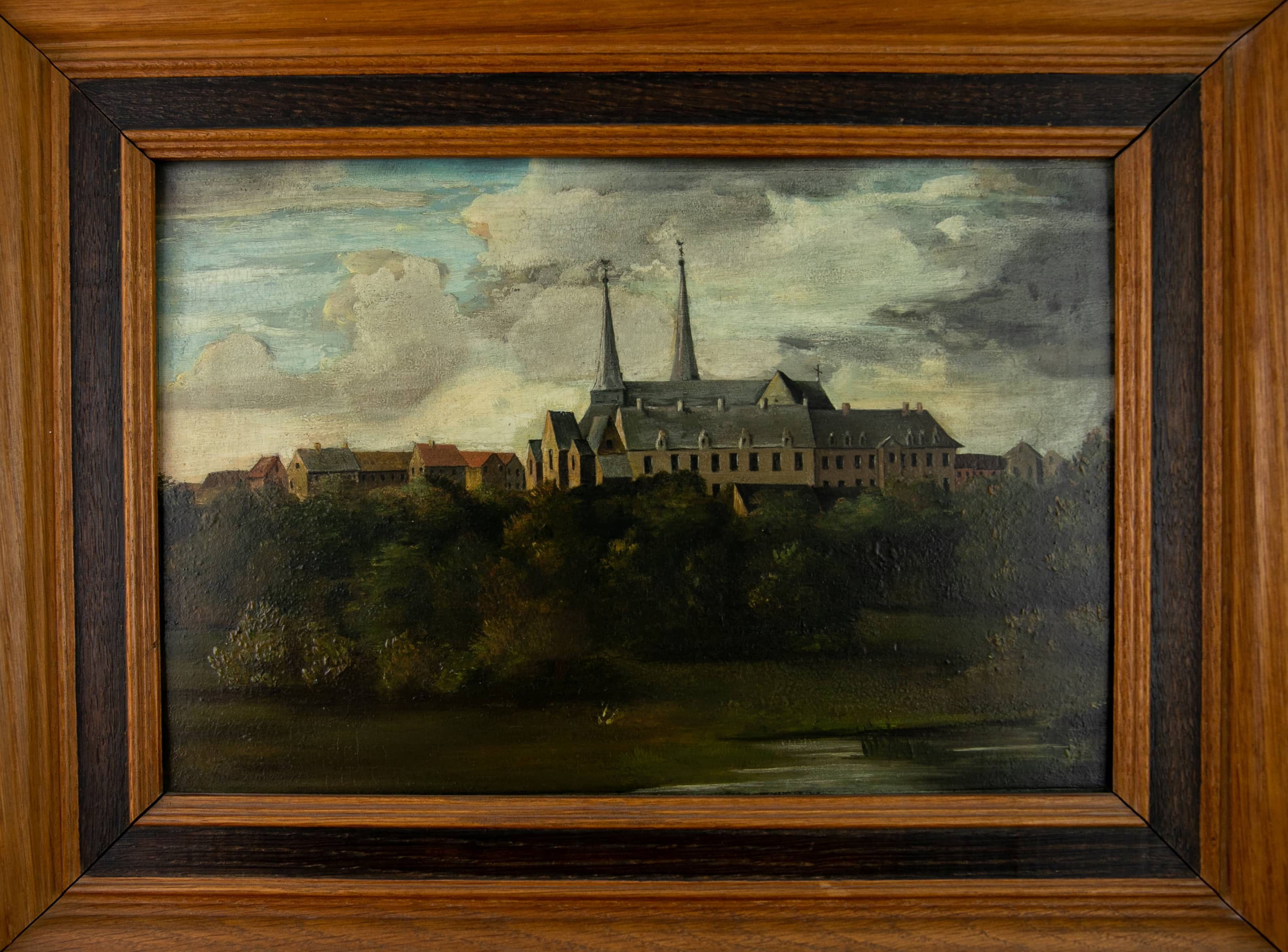 De Abdij Thorn en naaste omgeving - Onbekende kunstenaar, ca. 1600, olieverf op paneel, 33,5 x 23 cm